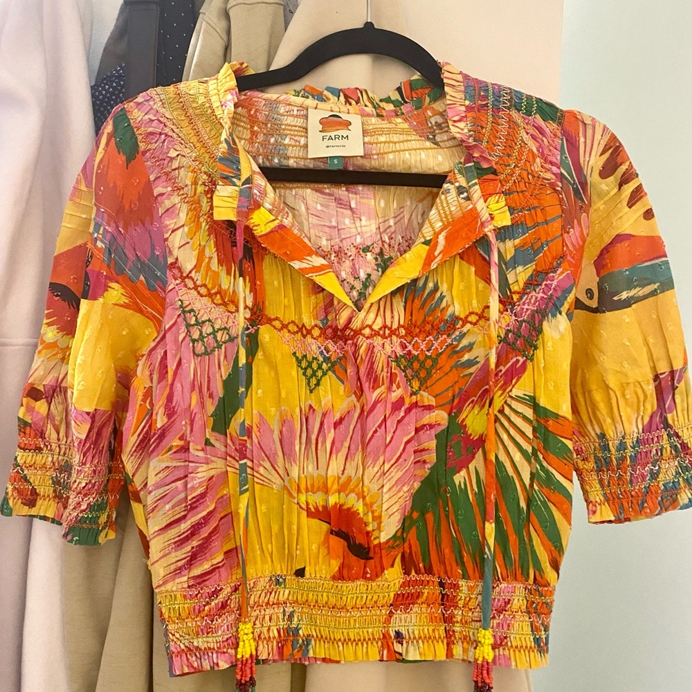 NWOT Farm Rio | Orange Colorful Toucans Embroidered Blouse - Picture 5 of 5